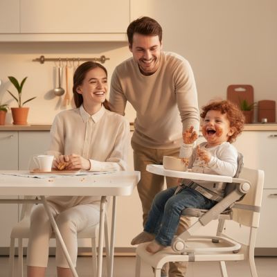 bebe-riant-en-mangeant-dans-la-chaise-haute-bebe-confort-sylva-grise