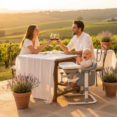 chaise-haute-bebe-easyclip-famille-au-vignoble-au-coucher-du-soleil