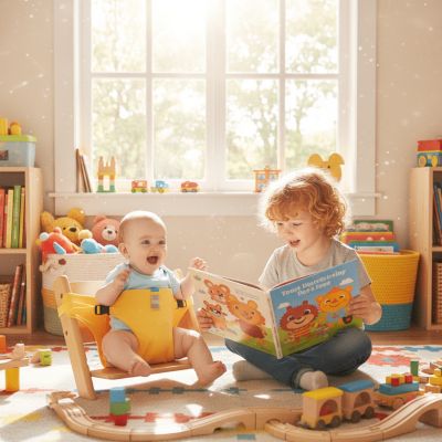 chaise-haute-bebe-flexicot-jaune-complicite-frere-et-soeur