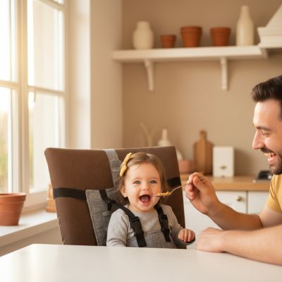 chaise-haute-bebe-harnais-papa-nourrissant-bebe