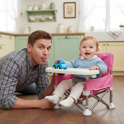chaise-haute-bebe-moveo-bebe-aux-cheveux-blond-fraise