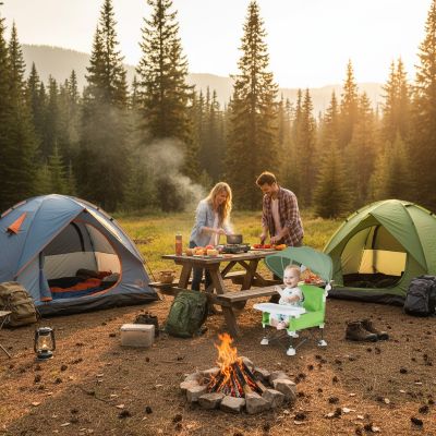 chaise-haute-bebe-parasol-verte-camping