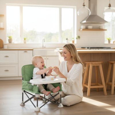 chaise-haute-bebe-parasol-verte-harmonie-avec-maman