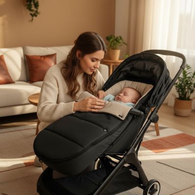 maman-avec-bebe-poussette-chanceliere-glide-noire