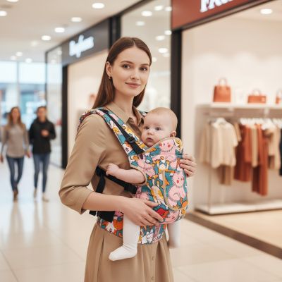 maman-avec-porte-bebe-hanche-colore-au-centre-commercial