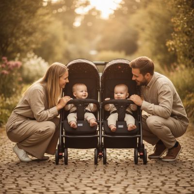 moment-intime-famille-poussette-double-galaxy-noire