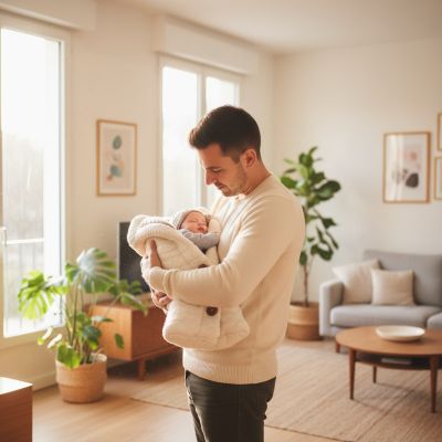 nid-dange-bebe-tricote-blanc-avec-papa