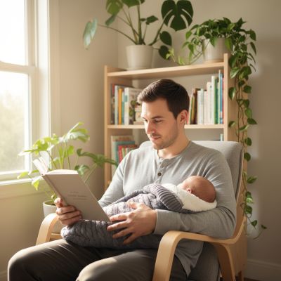 nid-dange-bebe-tricote-gris-papa-qui-lit