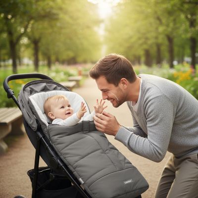 papa faisant un calin bebe dans chanceliere