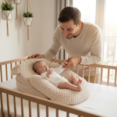 papa-placant-bebe-dans-reducteur-de-lit