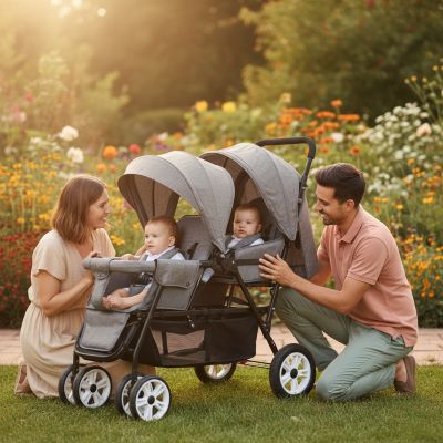 parents-moment-intime-poussette-double-twixy-tandem-grise