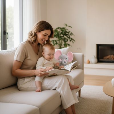 peluche-elephant-interactif-lecture-avec-maman