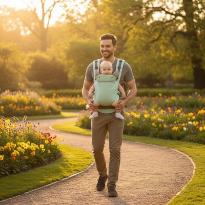 porte-bebe-sac-a-dos-vert-promenade-au-parc