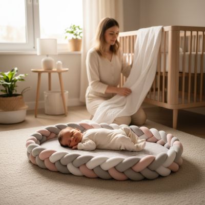 reducteur-de-lit-bebe-tresse-avec-maman-dans-la-chambre