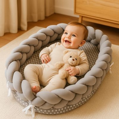 reducteur de lit bebe tresse gris